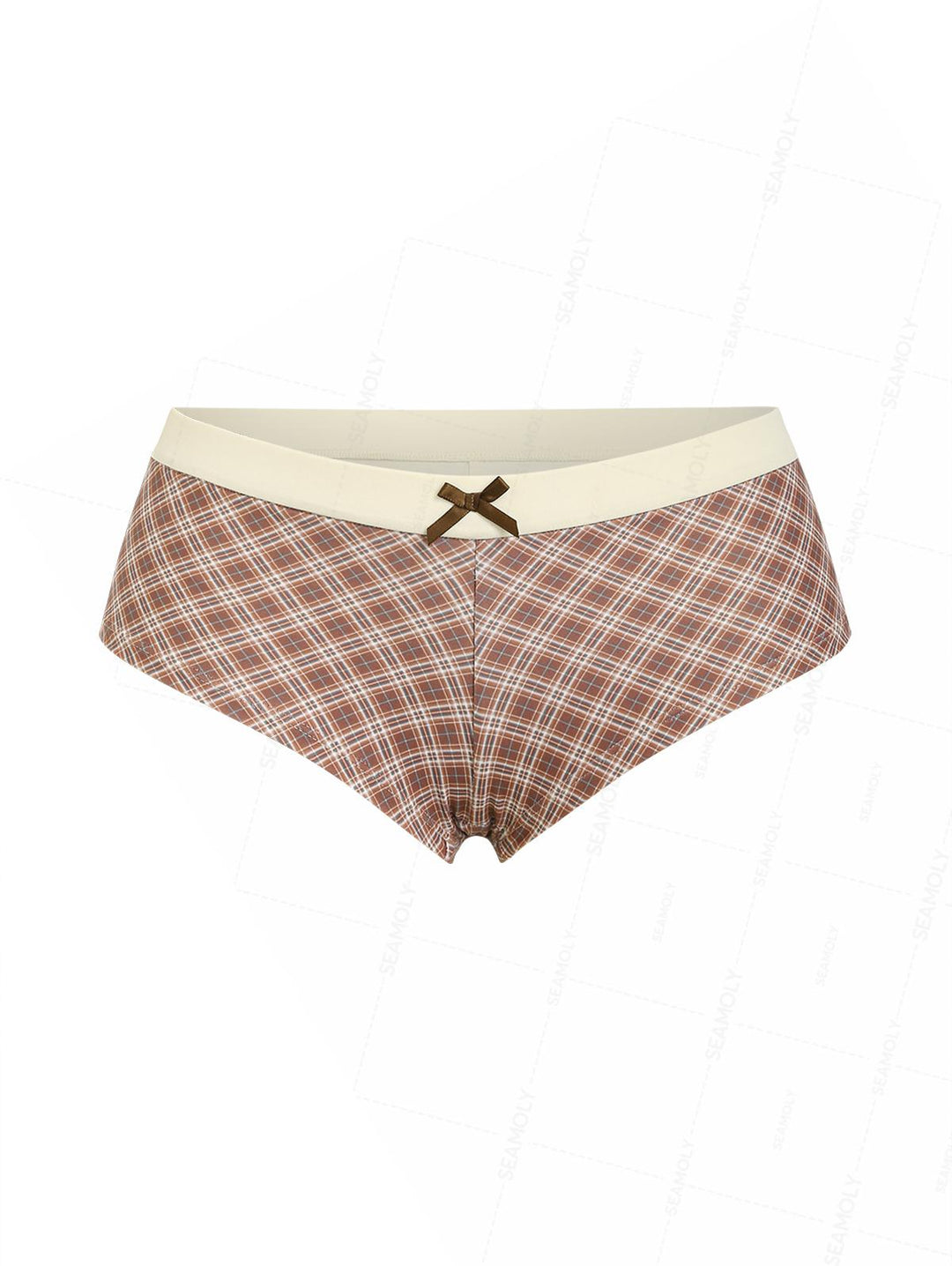 Seamolly Plaid Bowknot Bikini Bottom Cheeky Swim Boyshorts