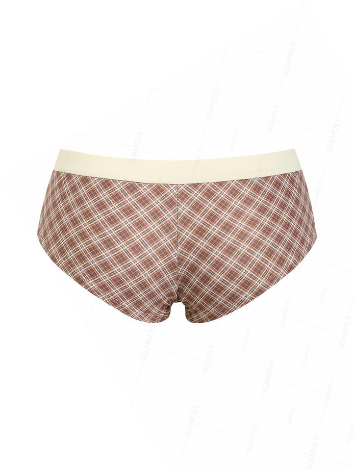Seamolly Plaid Bowknot Bikini Bottom Cheeky Swim Boyshorts