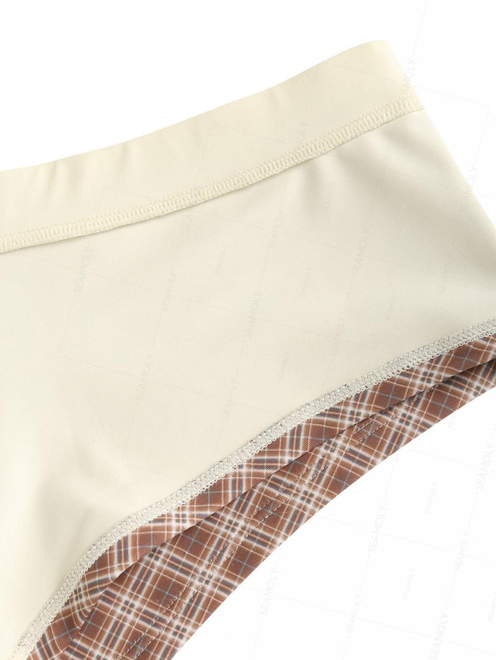 Seamolly Plaid Bowknot Bikini Bottom Cheeky Swim Boyshorts