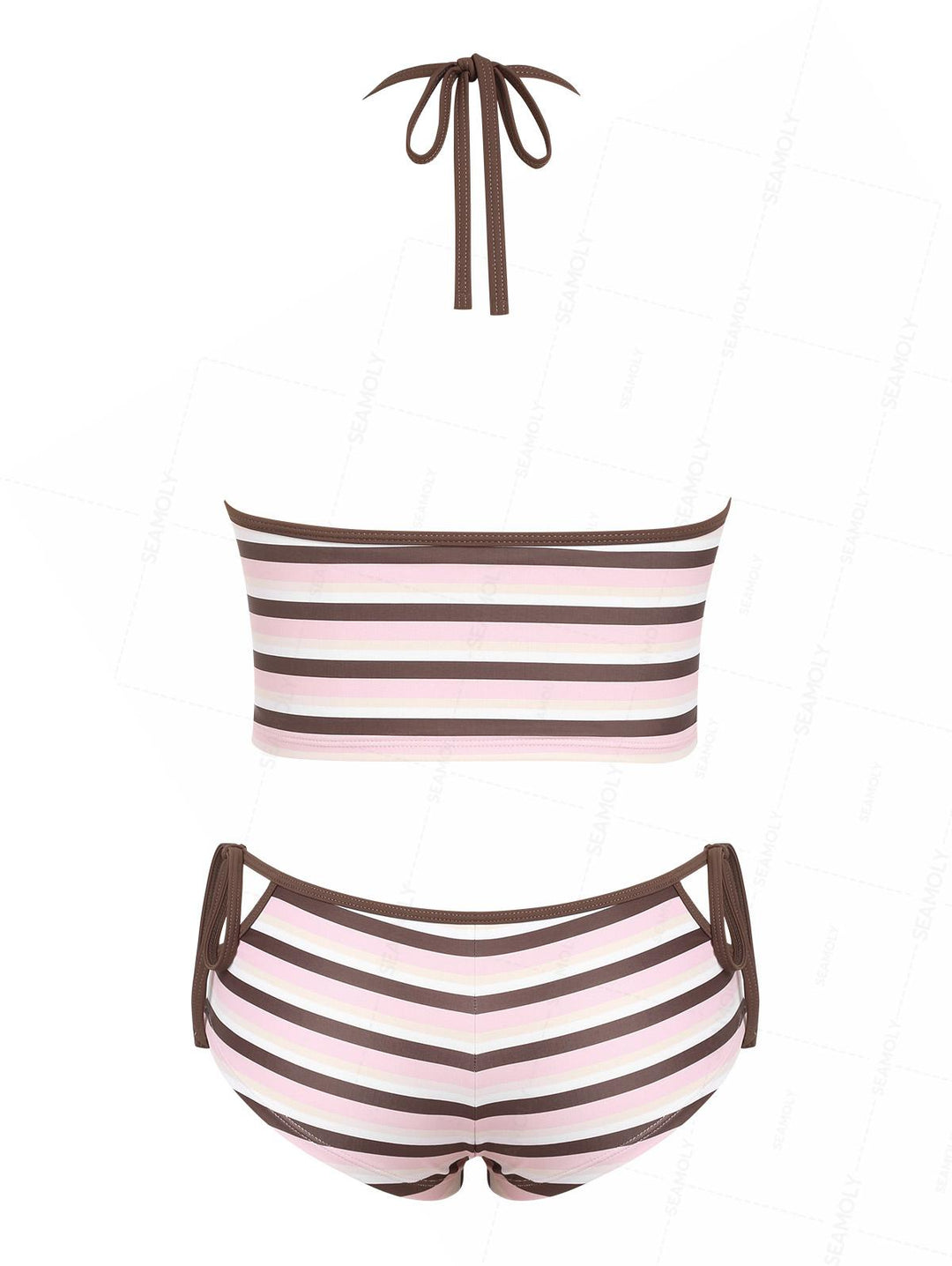 Seamolly Striped Halter Cutout Tied Side Cheeky Boyshorts Tankini Set