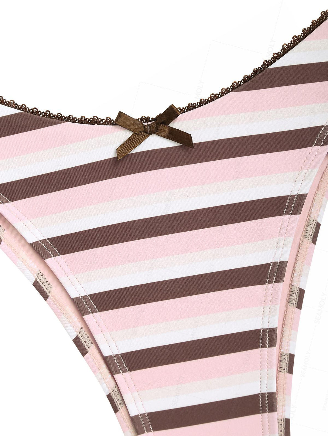Seamolly Striped Lace Bowknot Ruffles Triangle Bikini Set