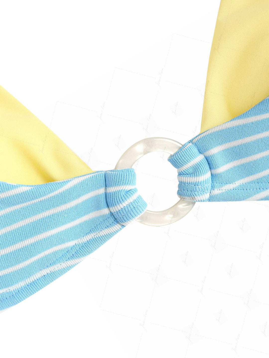Sky Blue Striped Contrast Color O Ring Double Layer Top & Cheeky Boyshorts Bikini Set