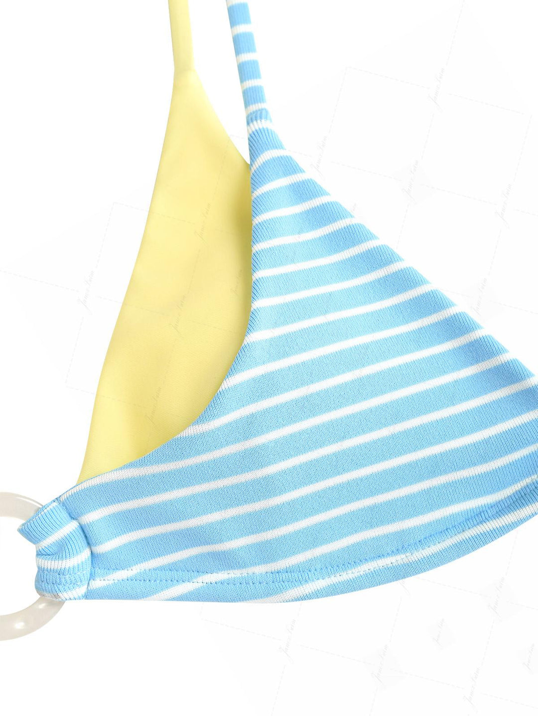 Sky Blue Striped Contrast Color O Ring Double Layer Top & Cheeky Boyshorts Bikini Set