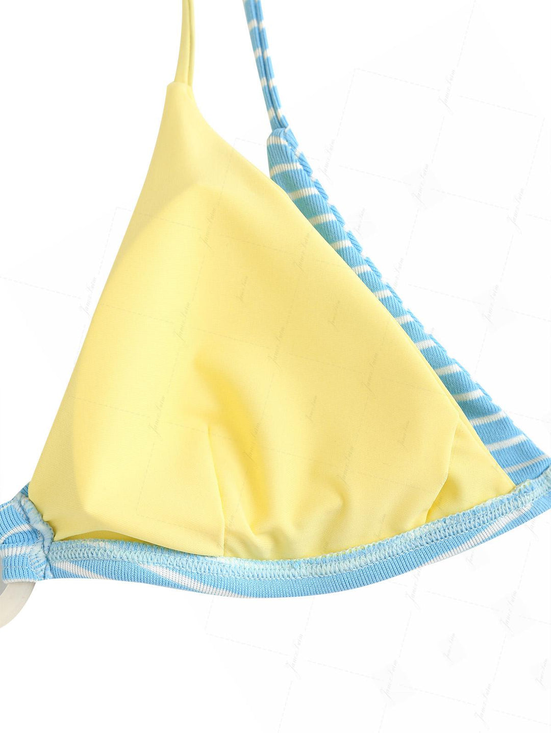 Sky Blue Striped Contrast Color O Ring Double Layer Top & Cheeky Boyshorts Bikini Set