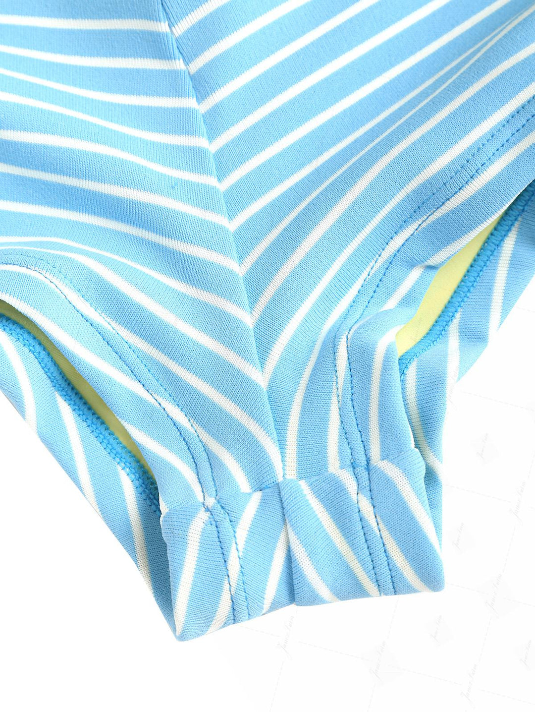 Sky Blue Striped Contrast Color O Ring Double Layer Top & Cheeky Boyshorts Bikini Set