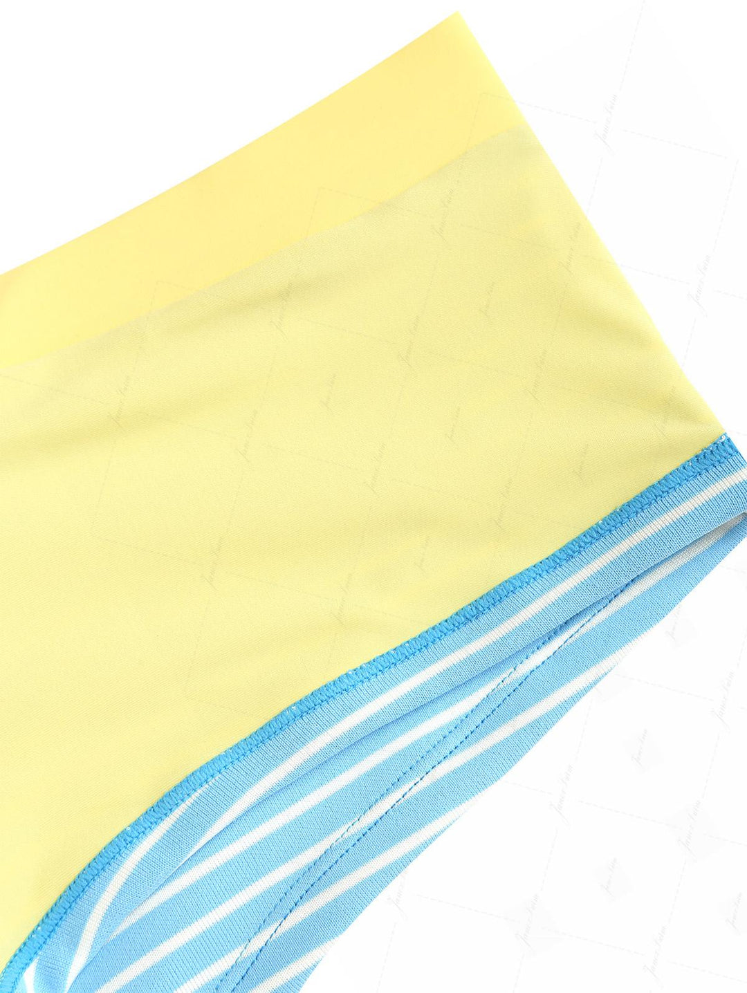 Sky Blue Striped Contrast Color O Ring Double Layer Top & Cheeky Boyshorts Bikini Set