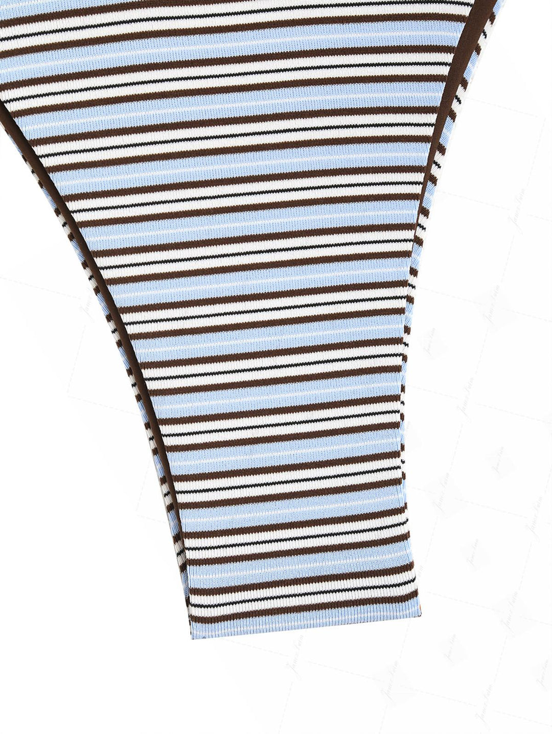 Powder Blue Contrast Binding Ribbed Knit Striped String Double Layer Bikini Set