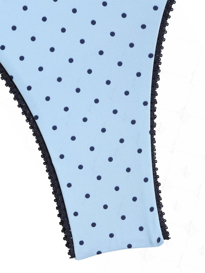 Light Blue Polka Dot Lace Bowknot Underwire Bikini Set