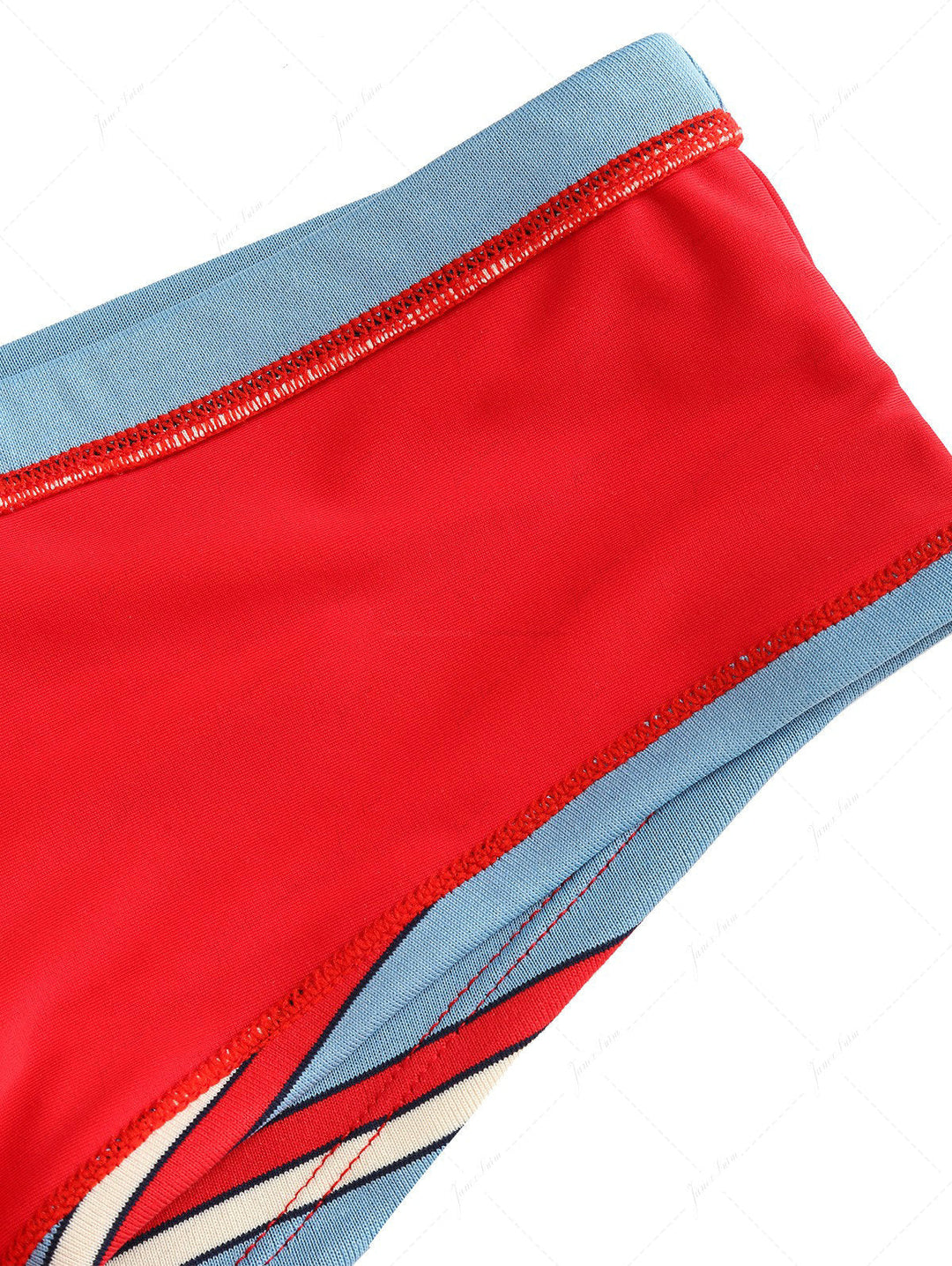 Blue Striped Bowknot Halter Triangle Cheeky Boyshorts Bikini Set