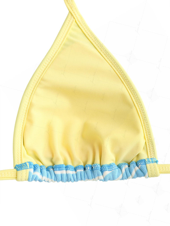 Sky Blue Striped Contrast Binding Triangle Cheeky Boyshorts Bikini Set
