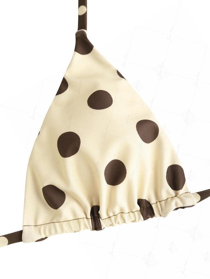 Apricot Polka Dot Halter Triangle Top & Cheeky Brazilian Bottom Reversible Bikini Set