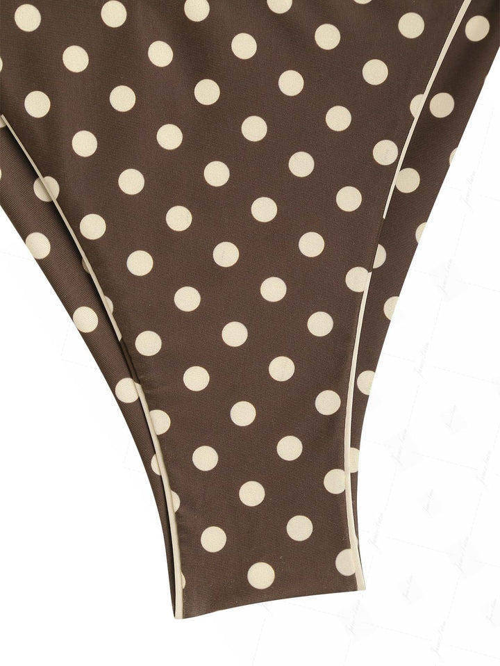 Apricot Polka Dot Halter Tied Back Top & Cheeky Brazilian Bottom Reversible Tankini Set