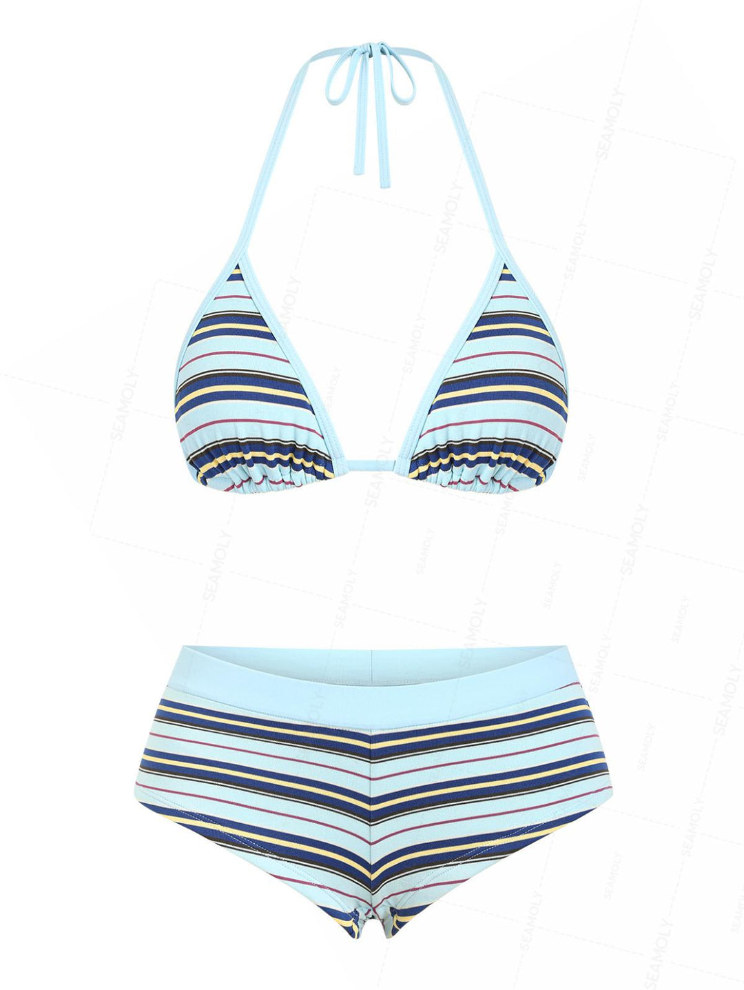 Seamolly Striped Contrast Binding Cheeky Boyshorts Bikini Set