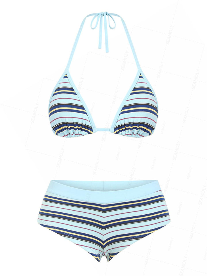 Seamolly Striped Contrast Binding Cheeky Boyshorts Bikini Set