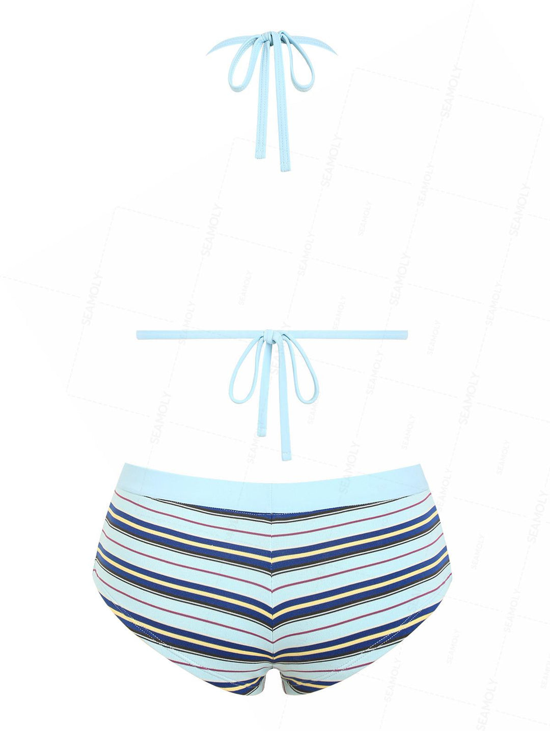 Seamolly Striped Contrast Binding Cheeky Boyshorts Bikini Set
