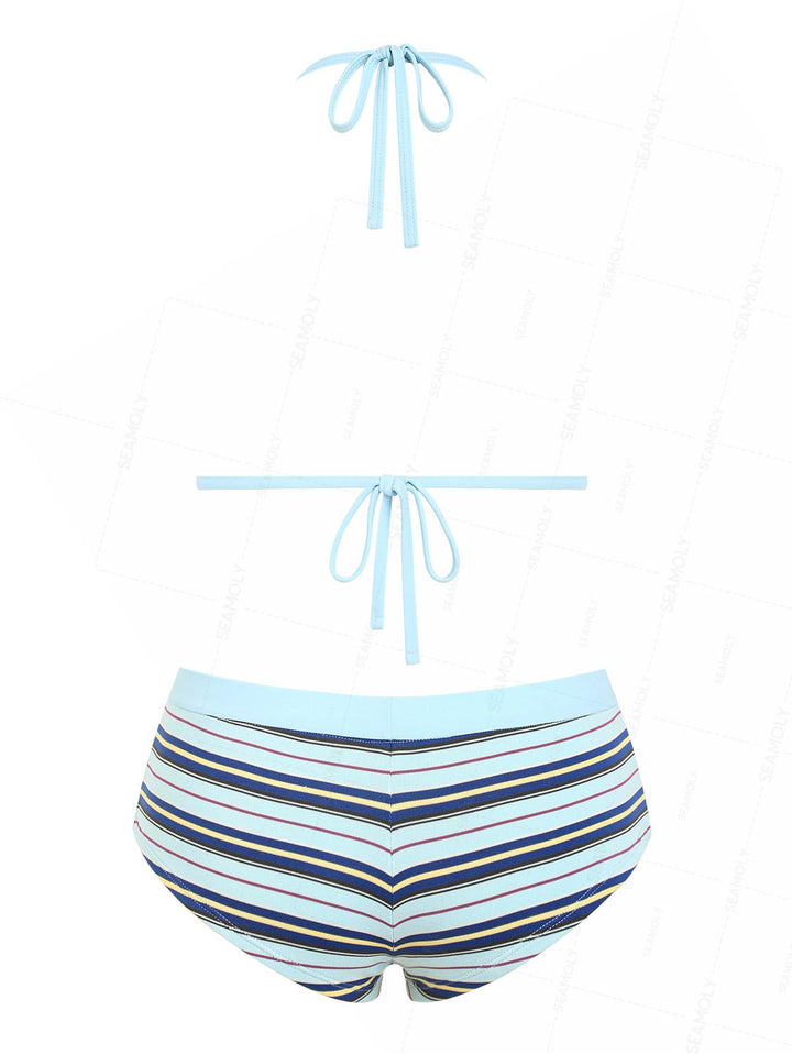 Seamolly Striped Contrast Binding Cheeky Boyshorts Bikini Set