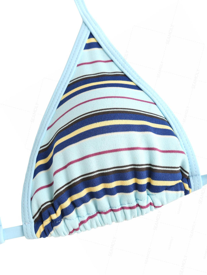 Seamolly Striped Contrast Binding Cheeky Boyshorts Bikini Set