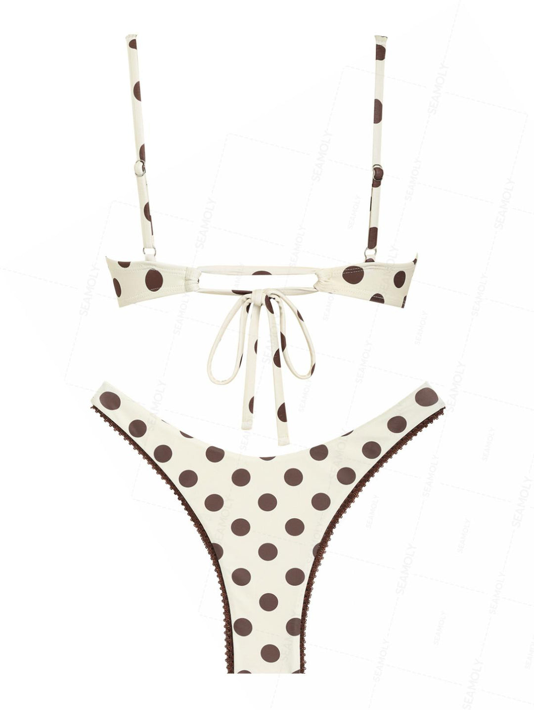 Seamolly Polka Dot Print Lace Bowknot Underwire Bikini Set