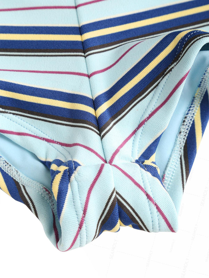 Seamolly Striped Contrast Binding Cheeky Boyshorts Bikini Set