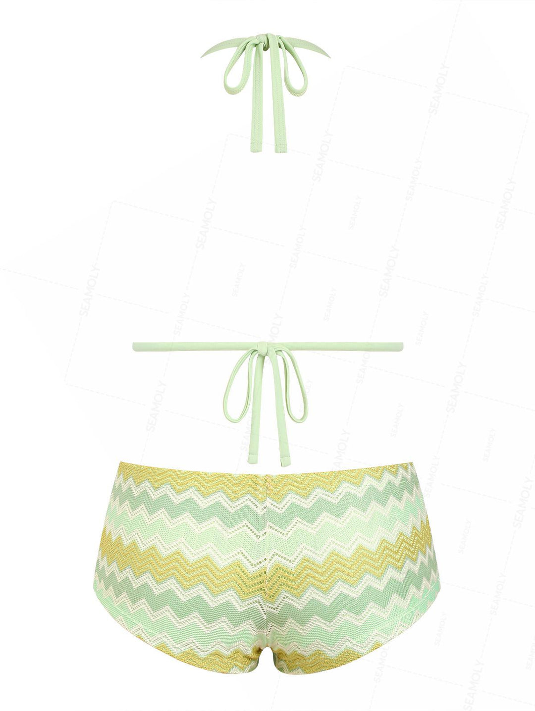 Seamolly Crochet Chevron Contrast Binding Cheeky Boyshorts Bikini Set