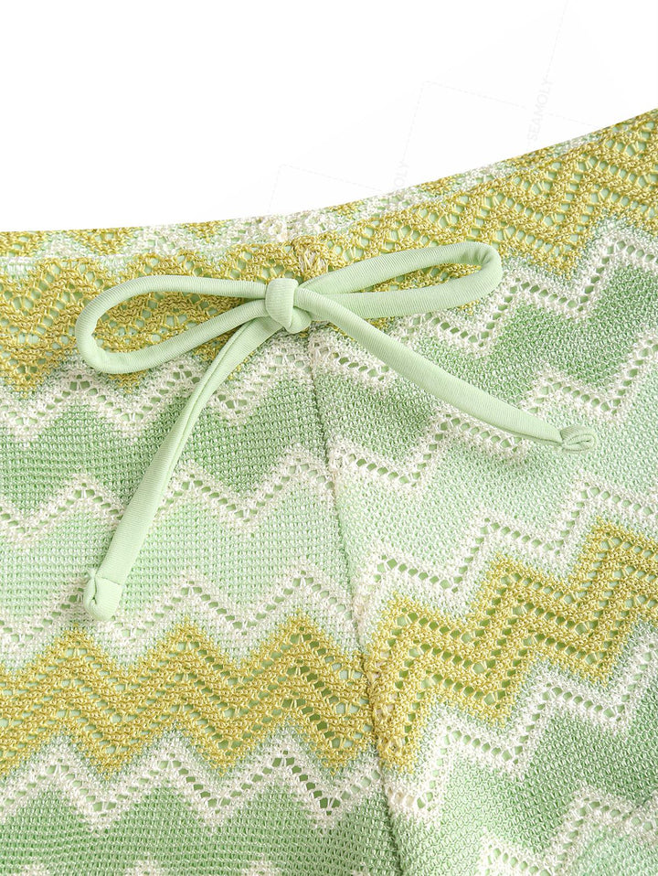 Seamolly Crochet Chevron Contrast Binding Cheeky Boyshorts Bikini Set