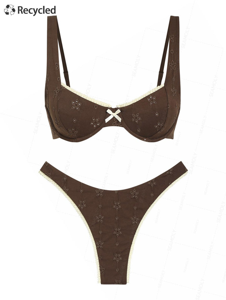 Seamolly Recycled Fabric Eyelet Jacquard Underwire High Leg Bikini Set