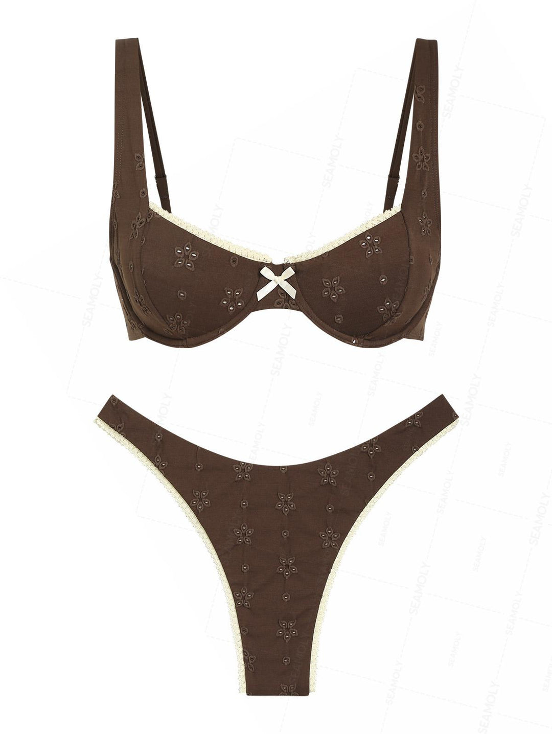 Seamolly Recycled Fabric Eyelet Jacquard Underwire High Leg Bikini Set