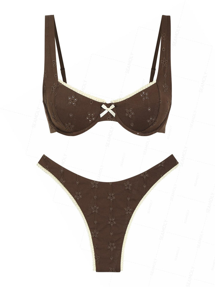 Seamolly Recycled Fabric Eyelet Jacquard Underwire High Leg Bikini Set