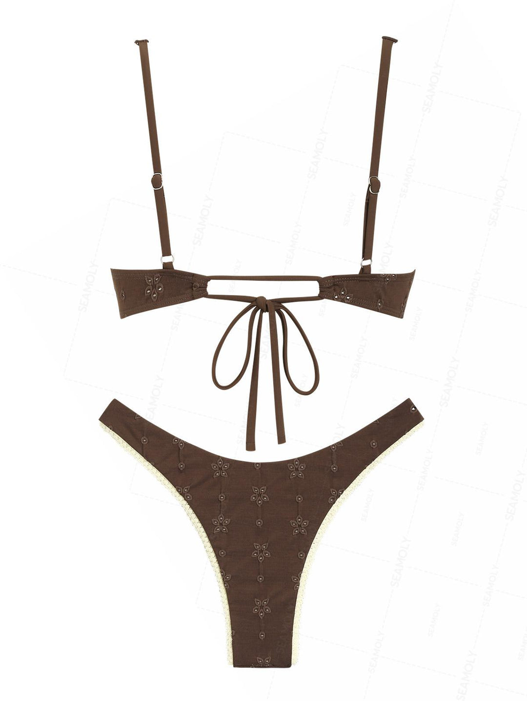 Seamolly Recycled Fabric Eyelet Jacquard Underwire High Leg Bikini Set