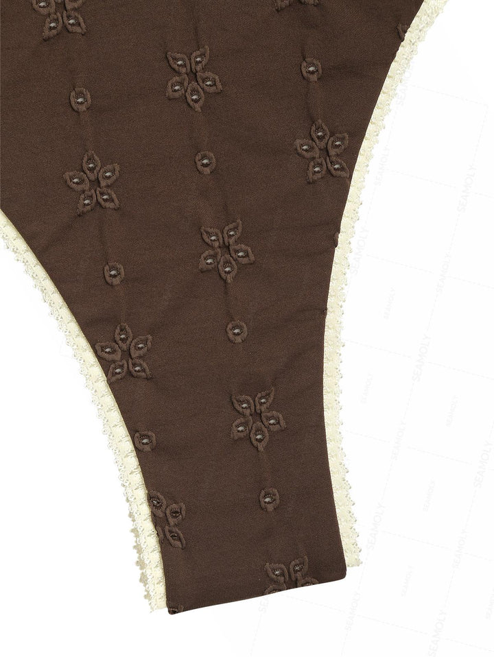 Seamolly Recycled Fabric Eyelet Jacquard Underwire High Leg Bikini Set