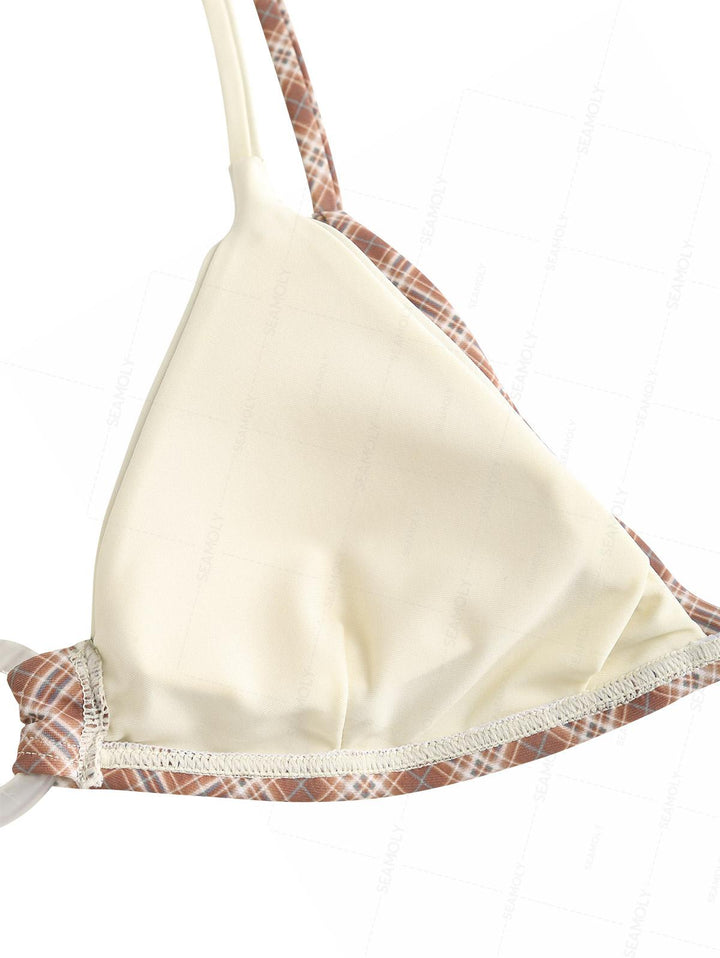 Seamolly Contrast Color Plaid O Ring Double Layer Bikini Set