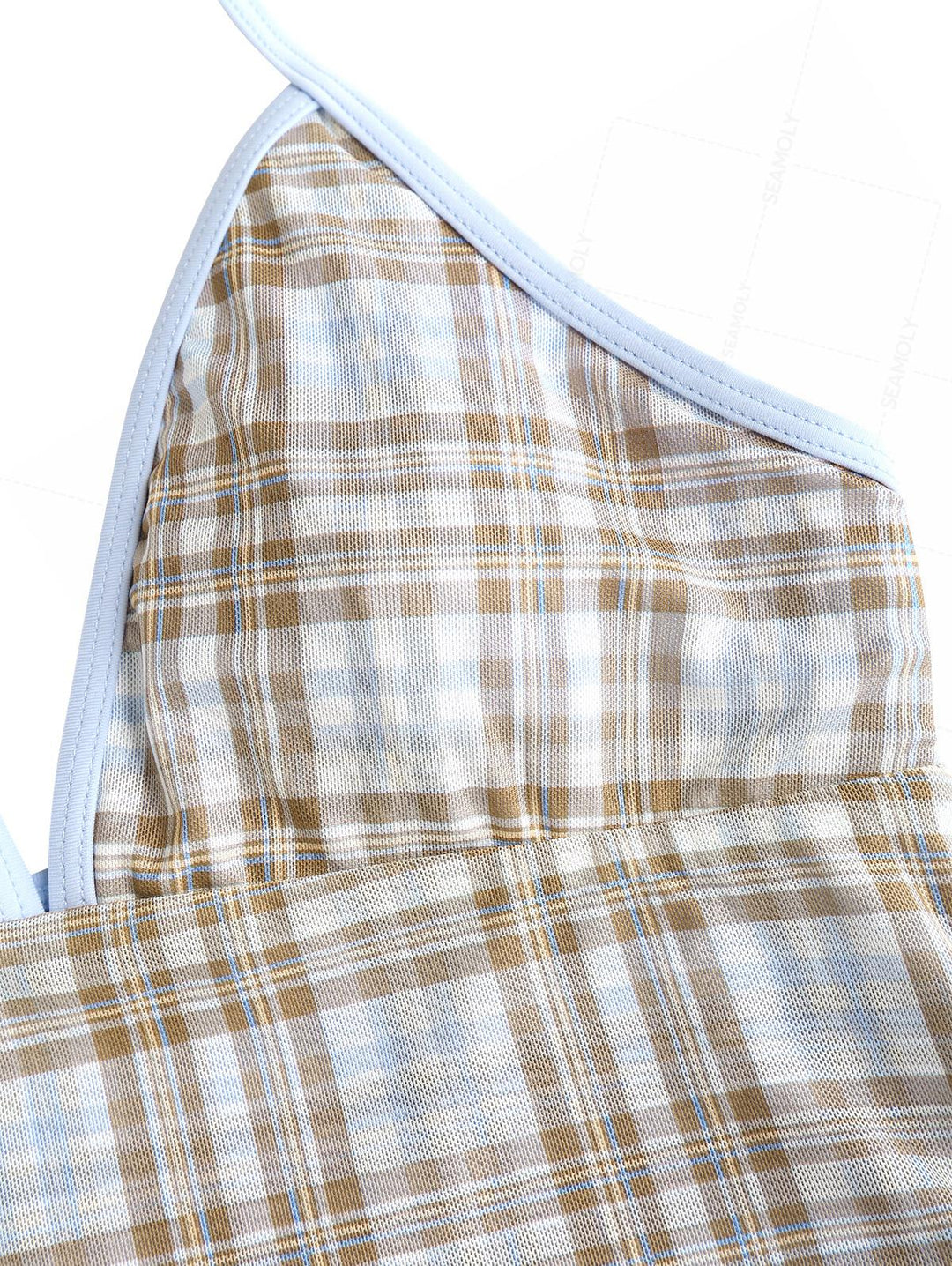 Seamolly Plaid Halter Cutout Tied Side Cheeky Boyshorts Tankini Set