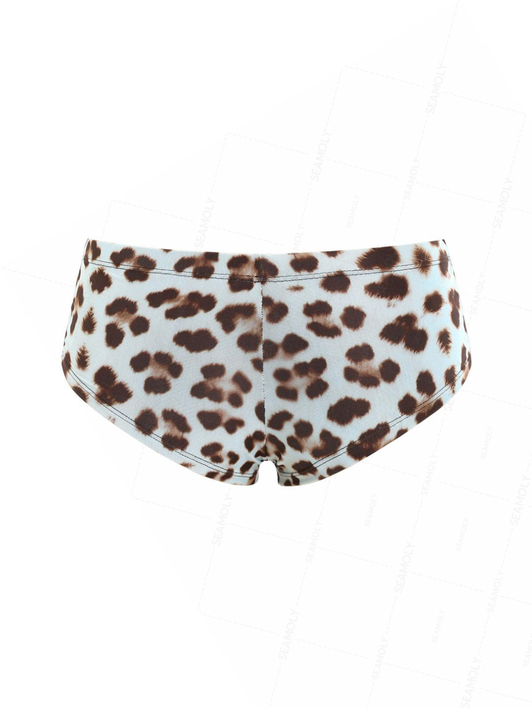 Seamolly 3 Piece Leopard Print Bowknot Contrast Binding Cheeky Boyshort Bikini Set