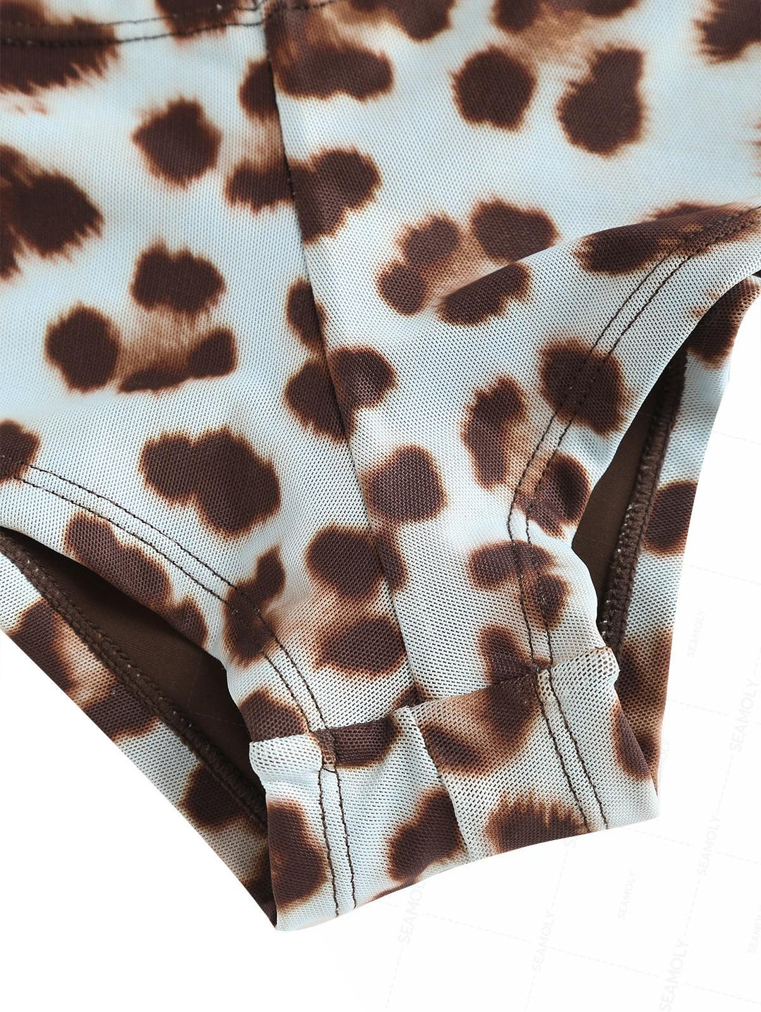 Seamolly 3 Piece Leopard Print Bowknot Contrast Binding Cheeky Boyshort Bikini Set