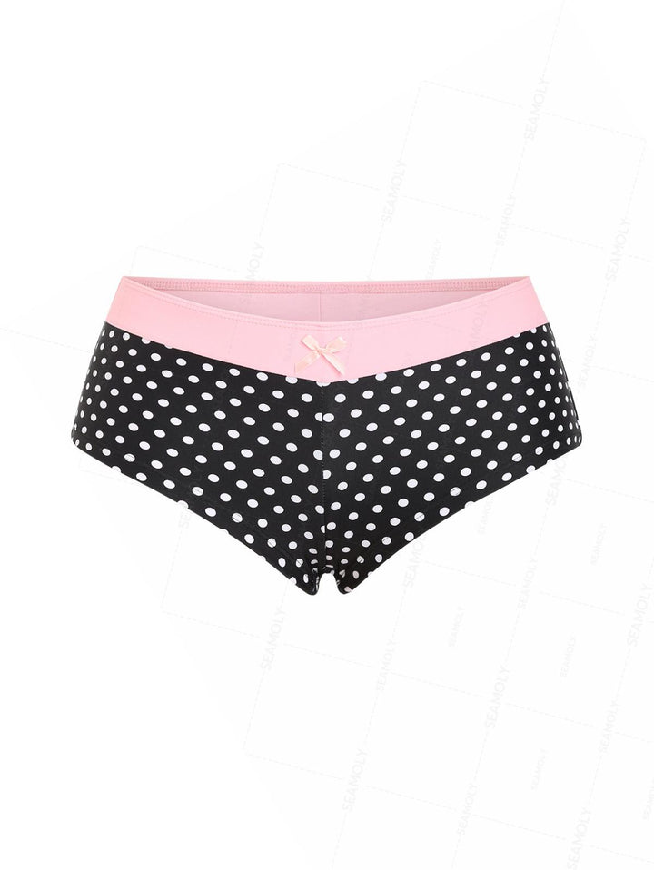 Seamolly 3 Piece Contrast Color Polka Dot String Double Layer Cheeky Boyshort Bikini Set