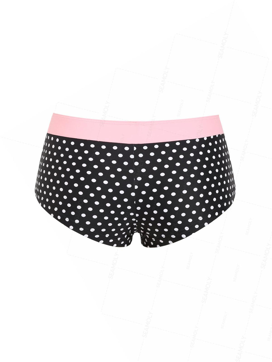 Seamolly 3 Piece Contrast Color Polka Dot String Double Layer Cheeky Boyshort Bikini Set