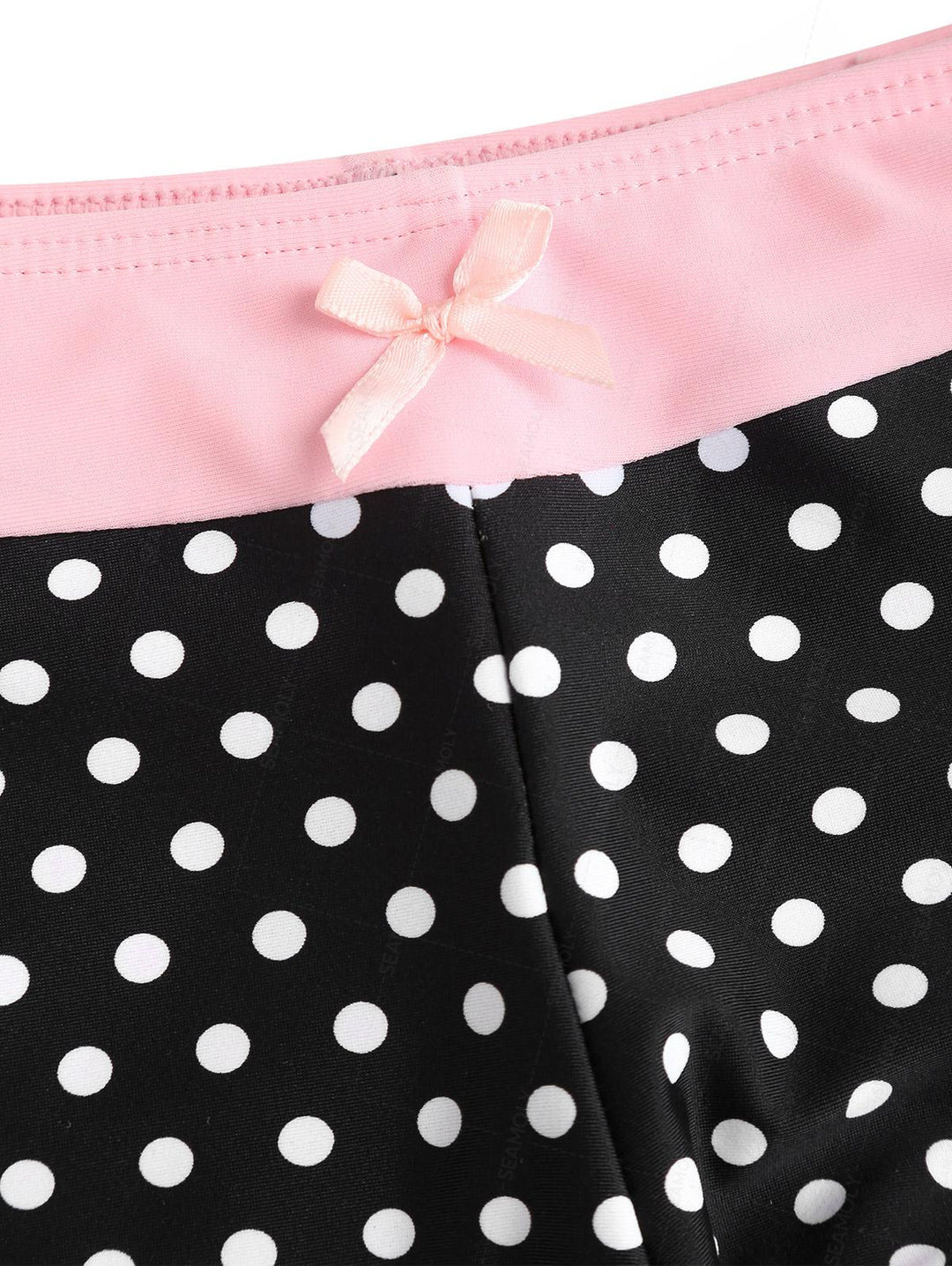 Seamolly 3 Piece Contrast Color Polka Dot String Double Layer Cheeky Boyshort Bikini Set