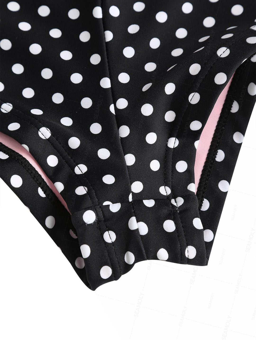 Seamolly 3 Piece Contrast Color Polka Dot String Double Layer Cheeky Boyshort Bikini Set
