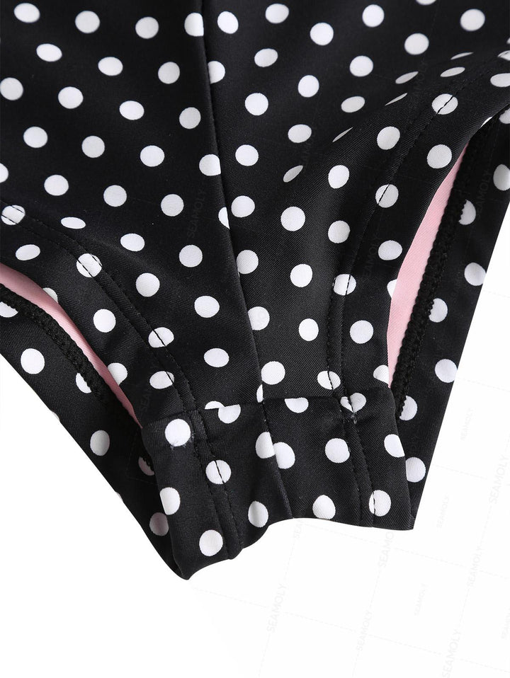 Seamolly 3 Piece Contrast Color Polka Dot String Double Layer Cheeky Boyshort Bikini Set