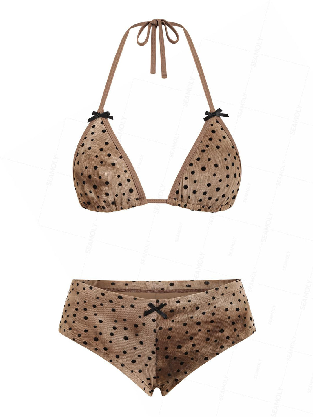 Seamolly Polka Dot Bowknot Binding Triangle Cheeky Boyshorts Bikini Set
