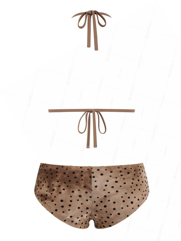 Seamolly Polka Dot Bowknot Binding Triangle Cheeky Boyshorts Bikini Set