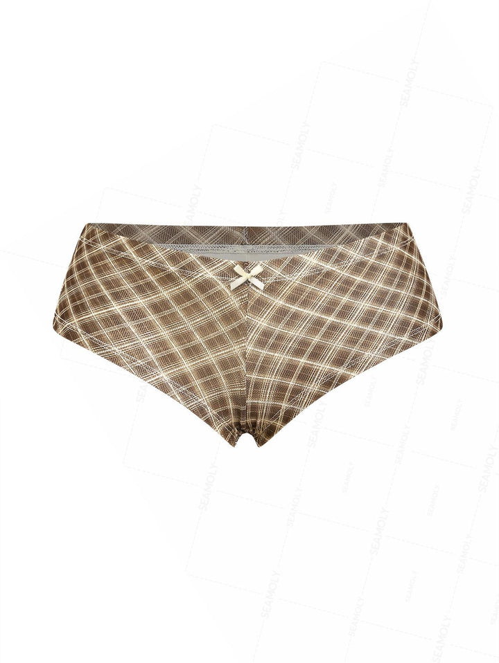 Seamolly Plaid Bowknot Bikini Bottom Cheeky Swim Boyshorts