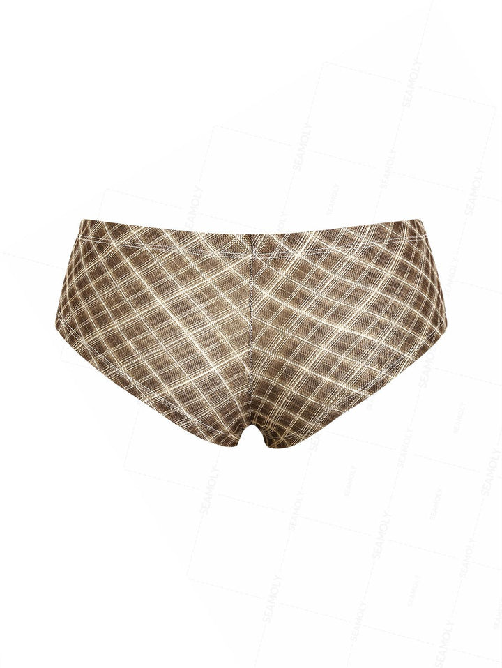 Seamolly Plaid Bowknot Bikini Bottom Cheeky Swim Boyshorts