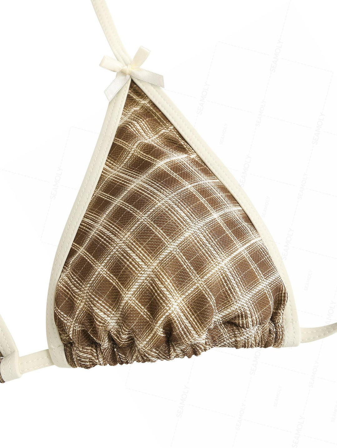 Seamolly 3 Piece Plaid Contrast Binding Triangle String Cheeky Boyshort Bikini Set