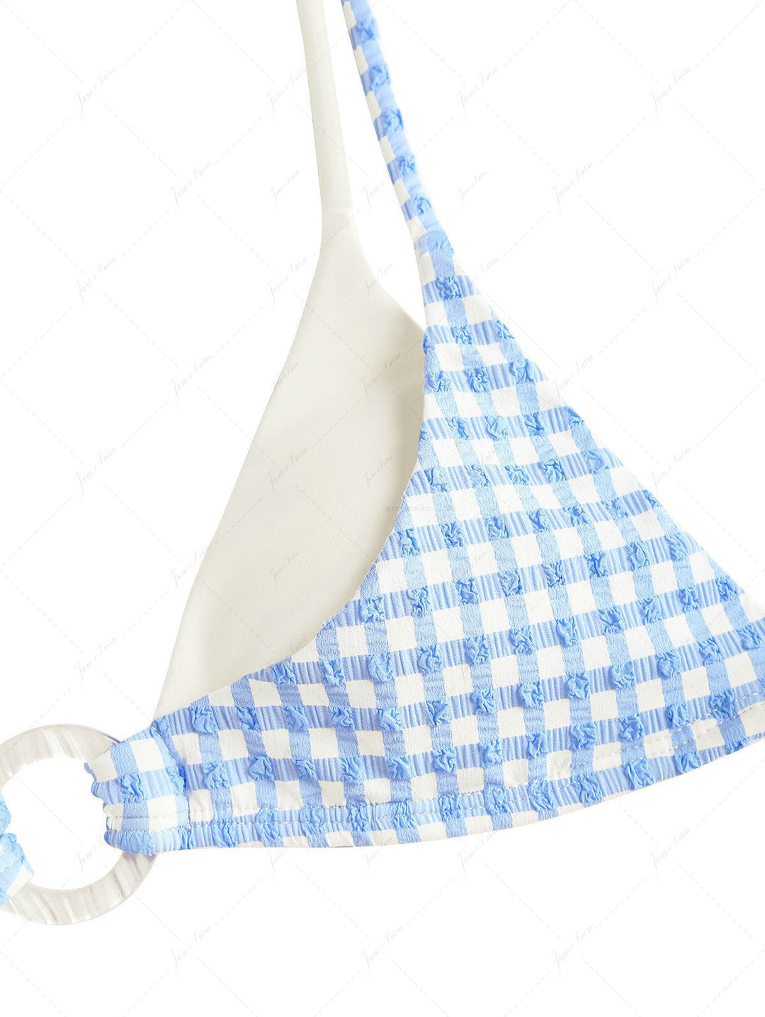 Light Blue Bubble Grid Textured O Ring Double Layer Bikini Set
