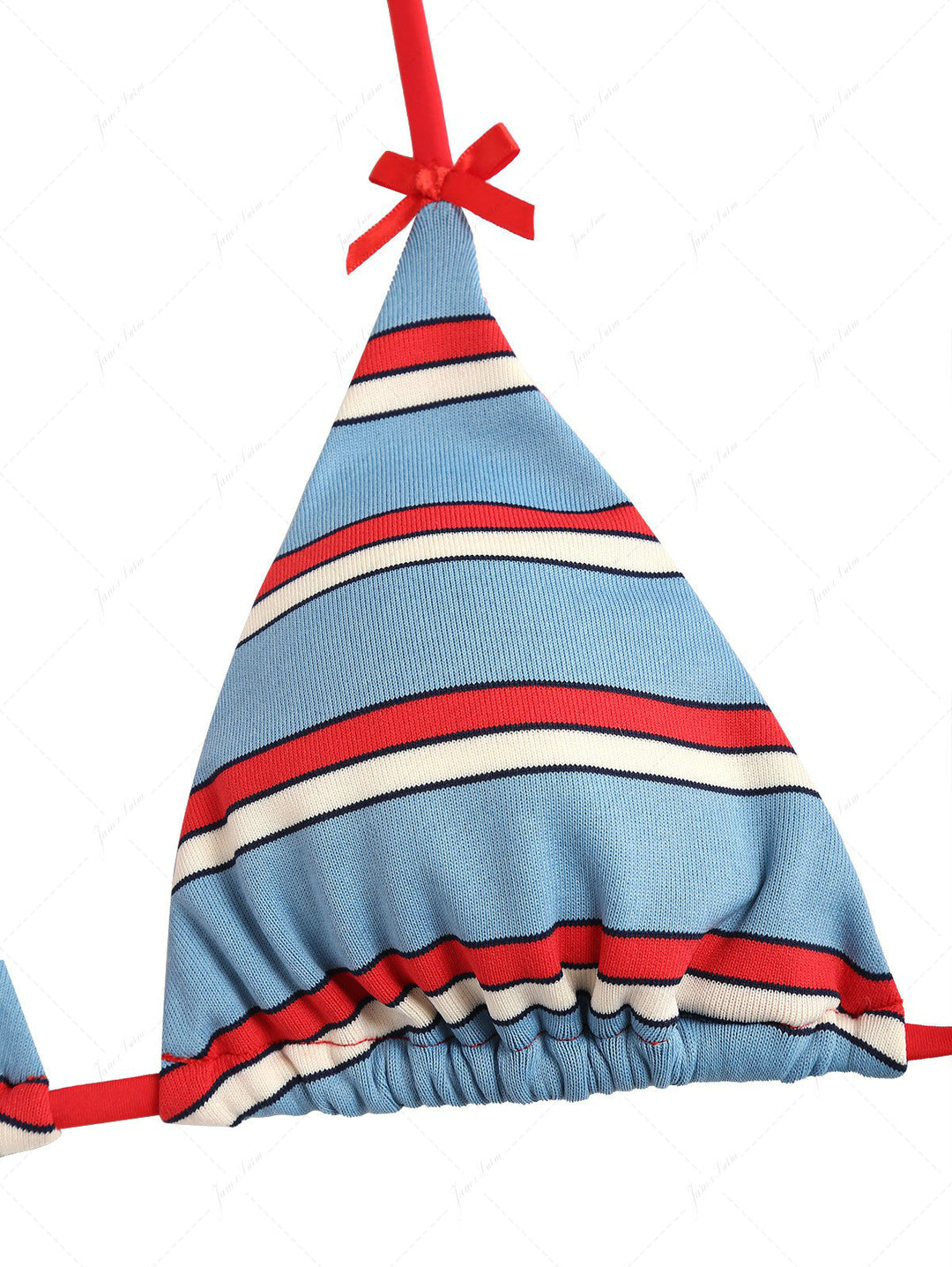 Blue Striped Bowknot Halter Triangle Cheeky Boyshorts Bikini Set