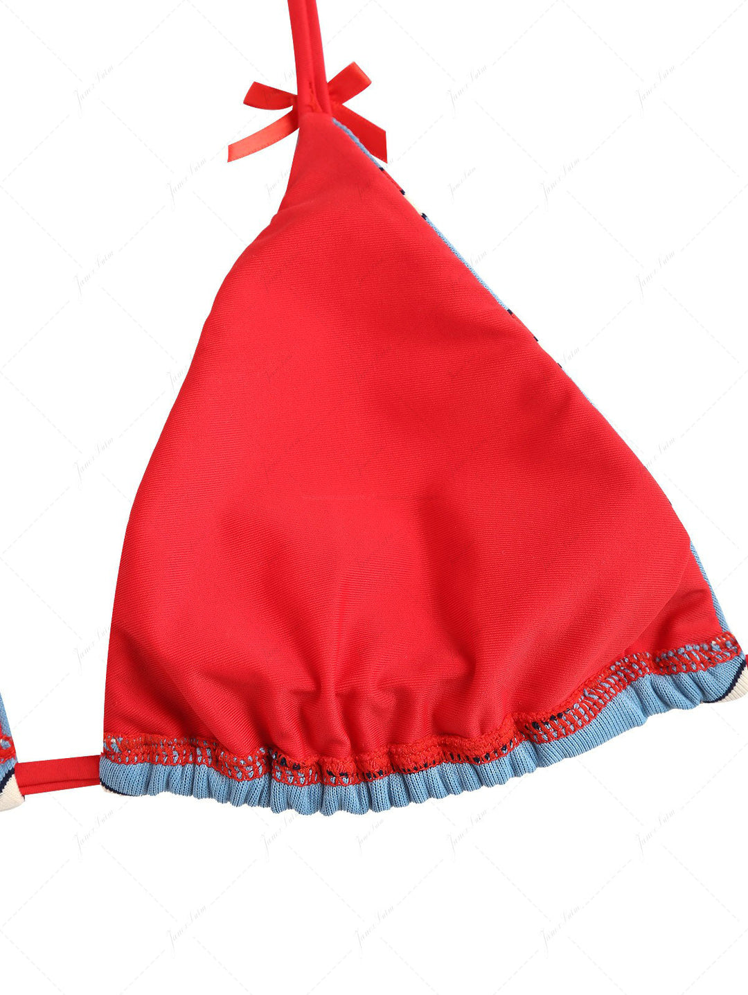 Blue Striped Bowknot Halter Triangle Cheeky Boyshorts Bikini Set