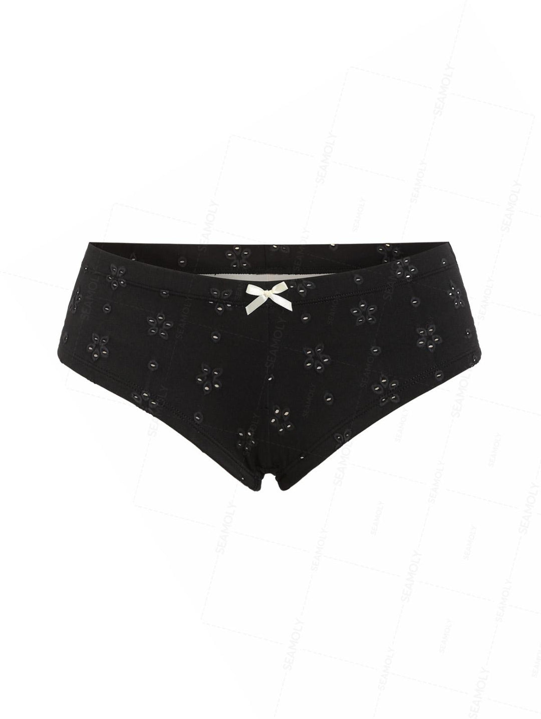 Seamolly 3 Piece Recycled Fabric Jacquard Picot Bowknot Triangle Cheeky Boyshort Bikini Set