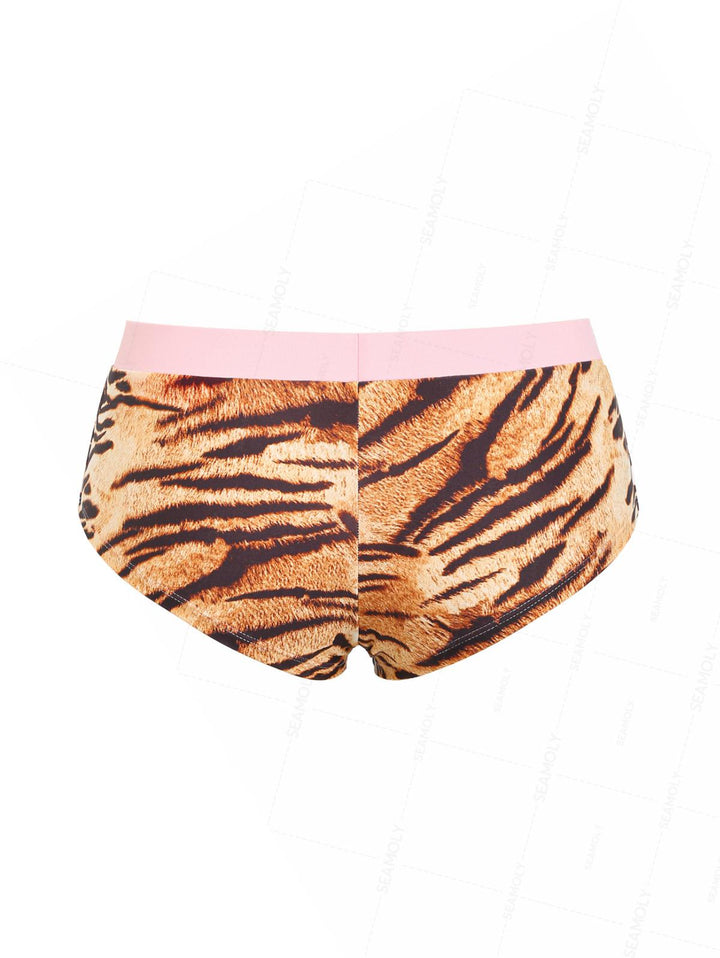 Seamolly Animal Tiger Print Bikini Bottom Cheeky Swim Boyshorts