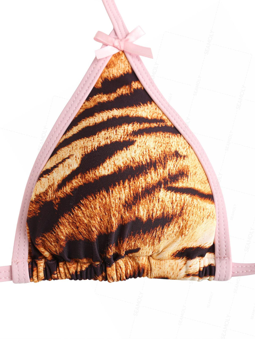 Seamolly Animal Tiger Print Bowknot Contrast Binding String Bikini Set